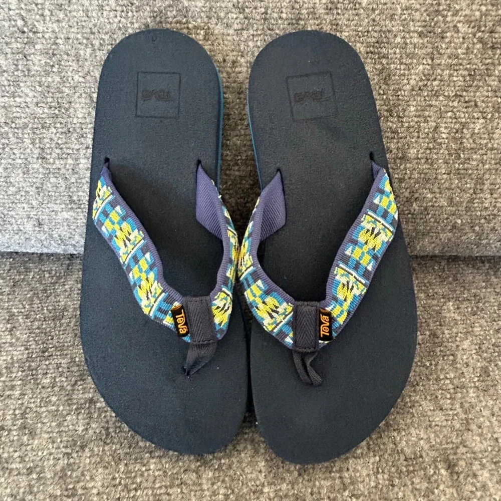 Teva Mush II Navy Blue Geometric Pattern Flip Flop Sandals 1093656Y Mens 6